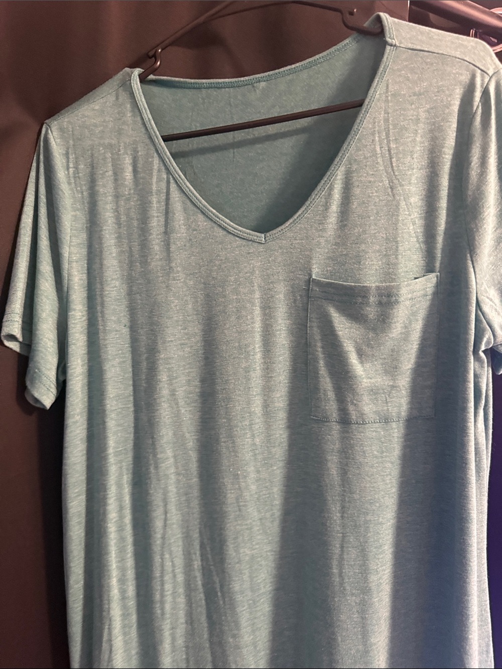 Women's V-Neck Short Sleeve T-Shirt Dress- Green - Picture 2 of 6